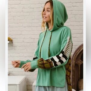 BiBi Plaid With Stripes Mix Match French Terry Hoodie Sz S